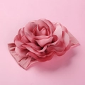 Detailed macro view of oversized 3D fabric rose on a soft nylon baby headband - Dusty Pink