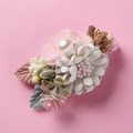 Detail of handmade chiffon flower hair clip with pearls and glitter berries for girls - Cream White Chiffon Layered Flower (17)