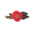 Detailed macro shot of red felt flower and green leaves on soft beige nylon baby headband - Red Felt Flower Style (4)