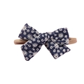 Set of 10 soft nylon baby headbands with navy floral embroidered bow on white background - Navy Daisy Embroidery Bow Style (7)