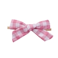 Detail of pink gingham bow on soft nylon headband for babies with texture view - Pink and White Gingham Bow Style (8)
