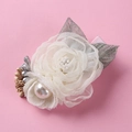 Detailed view of handmade chiffon flower hair clip with pearl center and wrapped metal base - White Chiffon Large Flower (9)