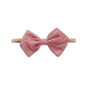 Minimalist pink cotton linen baby headband with bow and soft nylon elastic strap - Pink Textured Bow Style (6)