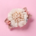 Detail of multi-layer tulle flower hair clip with pearls and pink fabric leaves - Cream White Mesh Color Block Flower (16)