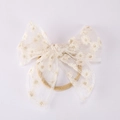 Bandeau bébé en dentelle crème avec broderie marguerite et nœud papillon souple - Beige