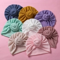 Waffelstrick Baby Turban Mützen mit Donut Knoten in vielen Makronen Farben - Zufällige Farbauswahl