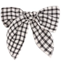 High-quality black and white gingham bow hair clip for girls with cotton linen texture - Black & White Check