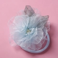Bandeau bébé en nylon souple avec une fleur en maille 3D bleu clair et pétales fins - Bleu ciel