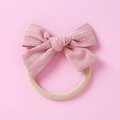 Diadema rosa de algodón suave para bebé con lazo y patrón de punto calado a rayas - Marrón Rojizo