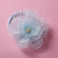 Close-up of a light blue chiffon mesh flower headband with soft nylon band for girls - Sky Blue