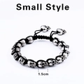 Bracciale teschio punk retrò in argento con cordoncino nero intrecciato e regolabile - Piccolo / 1.5cm