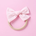Bandeau bébé en coton rose avec nœud à texture ondulée et élastique à cheveux marron - Rose