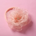 Macro view of pink chiffon flower headband with pearly bead center for baby girls - Dark Pink