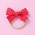Bandeau bébé en coton doux avec nœud rose rouge texturé et ruban nylon flexible - Rouge