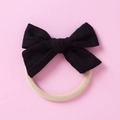 Bandeau bébé en coton doux avec grand nœud noir et élastique en nylon beige - Noir