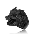 Vintage punk style black wolf head ring in polished stainless steel for men - US Size 7 / Black