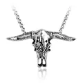 Vintage stainless steel buffalo skull pendant necklace with retro gothic engraved details - Pendant Only / Antique Silver