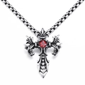 Gotische Vintage Edelstahl Drachenkreuz Kette mit quadratischem rotem Edelstein für Herren - Rot Nur Anhänger (Ohne Kette)