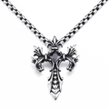 Gotischer Silber-Edelstahl-Kreuzanhänger mit schwarzem Edelstein und barocken Schnitzereien - Schwarz - Nur Anhänger (Ohne Kette)