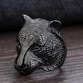 Rugged stainless steel tiger head ring for men in antique gunmetal black finish - US Size 8 / Black