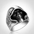 Vintage silver death grim reaper skull ring made of durable stainless steel for men - US Size 7 / Grim Reaper Skull with Hood (BR8-156)