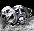 Vintage silver skull ring with comedy and tragedy drama masks on a rock base - US Size 7 / Comedy Tragedy Theater Masks (DZJZ071)