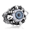 Gothic Silber Krallenring mit blauem Dämonenauge für Herren im Retro-Punk-Stil - US Größe 7 / Graues Seil mit bösem Blick