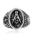 Vintage silver stainless steel Freemasonry ring featuring classic G compass emblem - US Size 8 / Steel