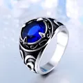 Vintage stainless steel ring for men featuring an oval blue sapphire in gothic setting - US Size 7 / Blue Rhinestone