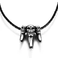 Gothic punk titanium stalen ketting met driedubbele schedelhanger aan zwart lederen koord - Drie Schedel Giftanden Hanger (BP8-169)