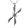 Vintage punk sword pendant necklace in silver engraved steel with red gemstone center - Pendant Only-Antique Silver (Red Zirconia)