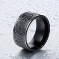 Men's vintage black stainless steel ring featuring mythical beast totem and runes - US Size 7 / Black