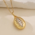 Retro 18K vergoldete ovale Medaillon-Halskette mit funkelnden Zirkon-Geometriemustern - Oval Sternschliff Zirkonia Stil (25163)