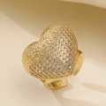 18K gold-plated heart ring with pavé zircons and textured hammered finish - Hammered Heart Style (14753)
