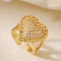 18K gold plated copper open heart ring with sparkling cubic zirconia and woven chain detail - Chain Texture Heart Style (14754)