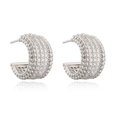Orecchini a cerchio geometrici in argento con pavé di zirconi e dettagli a micro sfere - Argento