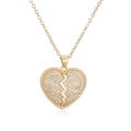 Gold plated broken heart pendant necklace with shimmering cubic zirconia micro-pave - Gold Style (25176)