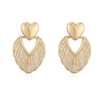 Vista dettagliata degli orecchini a cuore e ventaglio placcati in oro 18K con zirconi - Orecchini a Pendente Geometrici Trapezoidali (46039)