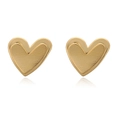 Detail showing 18K gold plated heart earrings with layered polished and brushed textures - Gold