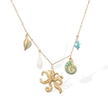 Golden stainless steel beach necklace with octopus, shell charms and blue stones - Octopus Pendant Style (25214)