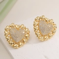 Luxury 18K gold plated heart stud earrings with sparkling cubic zirconia pavé stones - Heart Array Edge Style (46066)