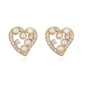 Elegante 18K vergulde hartvormige oorknopjes met witte parels en zirkonia accenten - Holle Parel Zirkonia Stijl (46085)