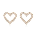 Elegantes pendientes de corazón bañados en oro de 18K con perlas blancas y circonitas - Corazón hueco con perla blanca (46076)