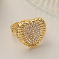 Luxurious 18K gold plated heart ring with micro-paved zircons and spiral texture design - Adjustable Open / Full Pave Heart Style (14760)