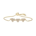 18K gold plated bracelet with three crystal heart charms and adjustable box chain - Heart Style / Gold