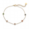 Eleganter 18K vergoldeter Edelstahl Armband mit fünf bunten Zirkonia-Edelsteinen - Bunte Strass