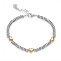 Fashionable stainless steel beaded bracelet with three golden heart charms for women - Heart (32393)