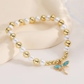 Elegant 18K gold-plated dragonfly pearl bracelet with blue enamel charms for women - Cyan Blue (32397)