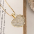 Collana con ciondolo a cuore in oro di lusso con micro-pave di zirconi e catena veneziana - Stile Cuore Intarsiato di Zirconia (25360)