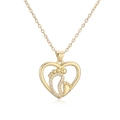 Collana con cuore dorato minimalista e impronte di piedi in cristallo per donna - Cuore Impronta (25342)